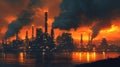 Industrial City at Sunset with Heavy Pollution Royalty Free Stock Photo