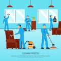 Industrial Cleaning Team Work Flat Poster Royalty Free Stock Photo