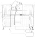 Industrial CNC machining. Milling machine. Wire-frame. The layers of visible and invisible lines are separated. EPS10