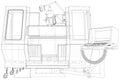 Industrial CNC machining. Milling machine. Wire-frame. The layers of visible and invisible lines are separated. EPS10