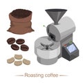 Industrial coffee roaster, coffee beans before and after heat treatment