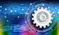 Industrial Cogs Gears circuit Banner Background with colorful rainbow lighting effect. Royalty Free Stock Photo