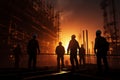 Industrial collaboration Construction engineer, contractor, teamwork silhouette on construction site