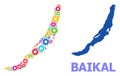 Industrial Collage Map of Baikal with Colorful Wheels