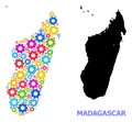 Industrial Collage Map of Madagascar Island with Multi-Colored Gear wheels