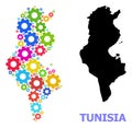 Industrial Collage Map of Tunisia with Colored Wheels