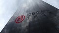 Industrial and Commercial Bank of China ICBC logo on a skyscraper facade reflecting clouds. Editorial 3D rendering Royalty Free Stock Photo