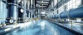 Industrial water treatment plant showcasing advanced purification and filtration processes with clear blue water flowing through a Royalty Free Stock Photo