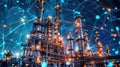 Refinery Plant with Futuristic Network Connection for Global Communication and Industrial Technology Royalty Free Stock Photo