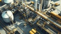 Industrial Complex Overview with Storage Tanks, Processing Units, and Transportation Vehicles in a Modern Factory Setting Royalty Free Stock Photo
