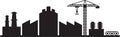 Industrial complex silhouette with factories, smokestacks, and construction crane vector Royalty Free Stock Photo