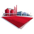 Industrial complex with silos and chimneys with a red carpet leading to it Royalty Free Stock Photo