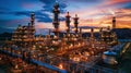 Petroleum Refinery Plant Complex at Twilight: Industrial Landscape with Infrastructure Royalty Free Stock Photo