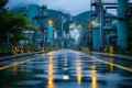 Industrial Complex Wet Road Reflections Dawn Royalty Free Stock Photo