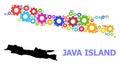 Industrial Composition Map of Java Island with Bright Gear wheels