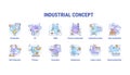 Industrial concept icons set. Economy segment idea thin line illustrations. Primary, secondary, quaternary industry