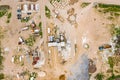 Concrete batching plant on construction site. trucks loading at concrete mixing factory. aerial image Royalty Free Stock Photo