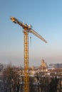 Industrial construction cranes and building in construction site Royalty Free Stock Photo