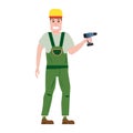 Industrial construction worker character with with a screwdriver tool, installer. Vector, isolated, cartoon flat style Royalty Free Stock Photo