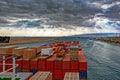 Industrial container ship passing through Suez Canal with ship's Royalty Free Stock Photo