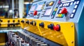 Industrial Control Panel Buttons Close-Up: Machinery Production Interface.