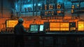 Industrial Control Room with Operator Monitoring Screens