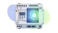 Industrial Control System with Cybersecurity Shield Illustration Royalty Free Stock Photo