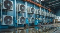 Industrial Cooling Fans Operating Inside Modern Spacious Ventilated Warehouse Facility Royalty Free Stock Photo