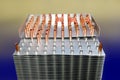 Industrial cooling radiator with metal plates and copper tubes