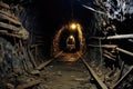 Industrial corridor tunnel mining copper iron coal railway old underground dark Royalty Free Stock Photo