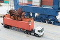 Industrial crane loading Containers in a Cargo freight ship. Con Royalty Free Stock Photo