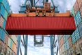 Industrial crane loading Containers in a Cargo freight ship. Con Royalty Free Stock Photo