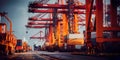 Industrial cranes lifting and moving heavy materials in a dockyard. Generative Ai