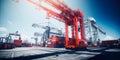 Industrial cranes lifting and moving heavy materials in a dockyard. Generative Ai