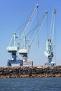 industrial cranes on a loading and unloading dock