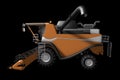 Industrial 3D illustration of big modern orange farm agricultural combine harvester with grain pipe detached top back view