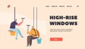 Industrial Deep Cleaning Company Service Landing Page Template. Men in Uniform Cleaning Glasses on Climbing Gears