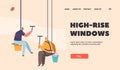Industrial Deep Cleaning Company Service Landing Page Template. Men in Uniform Cleaning Glasses on Climbing Gears