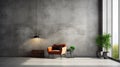 Industrial Design: Arm Chairs, Vase, And Exquisite Lighting In Concrete Room Royalty Free Stock Photo