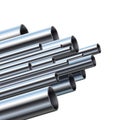 Industrial different diameter metal pipes. Aluminum or steel pipe, glossy metallic pipes vector illustration