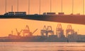 industrial docklands skyline at dusk on the Yarra river, Melbourne Royalty Free Stock Photo