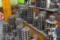 Industrial drill bits stacked up