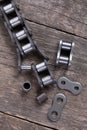 Industrial driving roller chain. Part of the broken chain Royalty Free Stock Photo