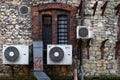 Industrial dual window, with AC units Royalty Free Stock Photo