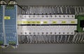 Industrial electrical cabinet with circuit breakers, electrical components, industrial voltage power supply,