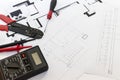 Electrician tools , instruments and project design Royalty Free Stock Photo