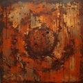 Industrial Elegance: A Cybersteampunk Tondo Painting In Rusty Reds