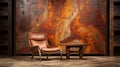 Industrial Elegance: Rust Texture Art Chair In Belgian Saison Room Royalty Free Stock Photo