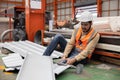 Industrial Engineer Worker Getting His Knee Injured From Metal Sheet