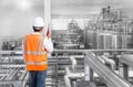 Industrial engineer working in the factory with talking on radio Royalty Free Stock Photo